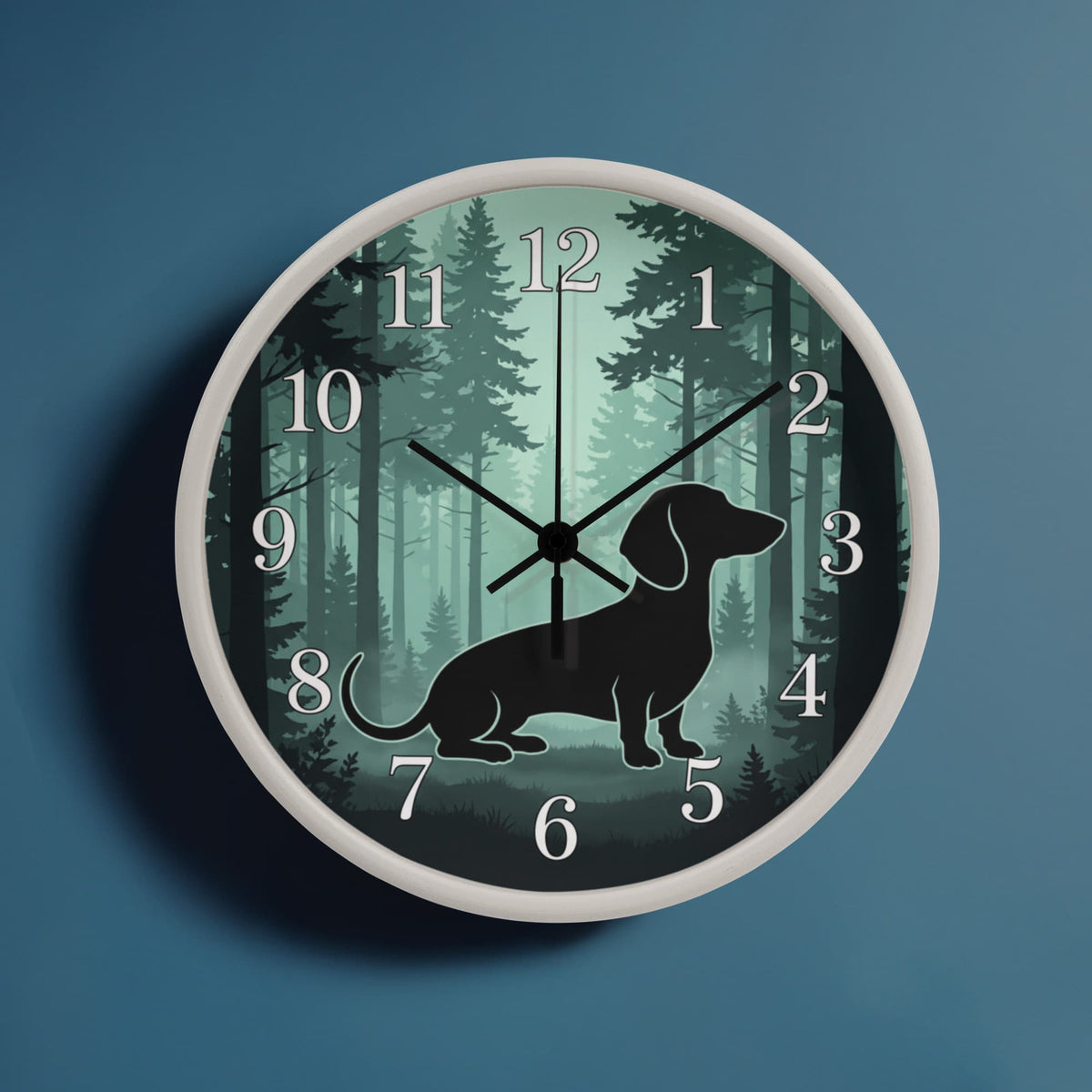 Dachshund Wooden Clock – "Pine Forest Silhouette" Wall Clock