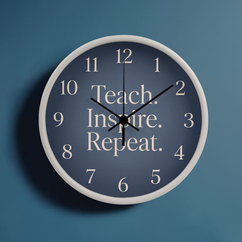Teacher Wooden Clock – "Teach. Inspire. Repeat." Navy Wall Clock