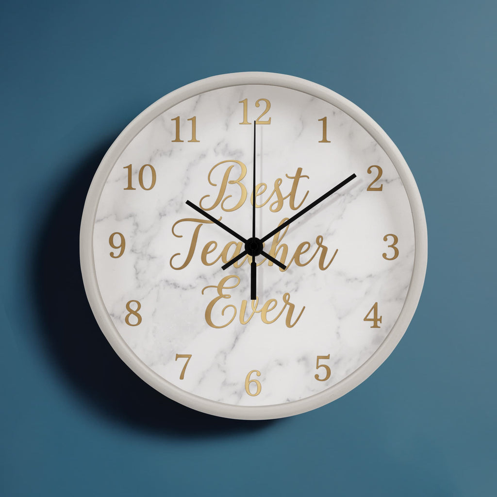 Teacher Wooden Clock – "Best Teacher Ever" Marble Gold Wall Clock