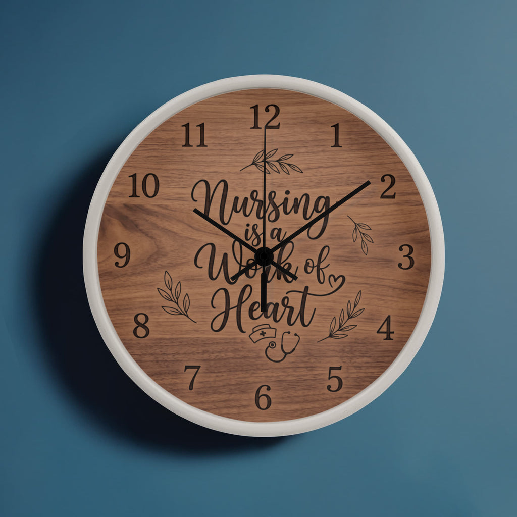 Nurse Wooden Clock – "Nursing is a Work of Heart" Wood Wall Clock
