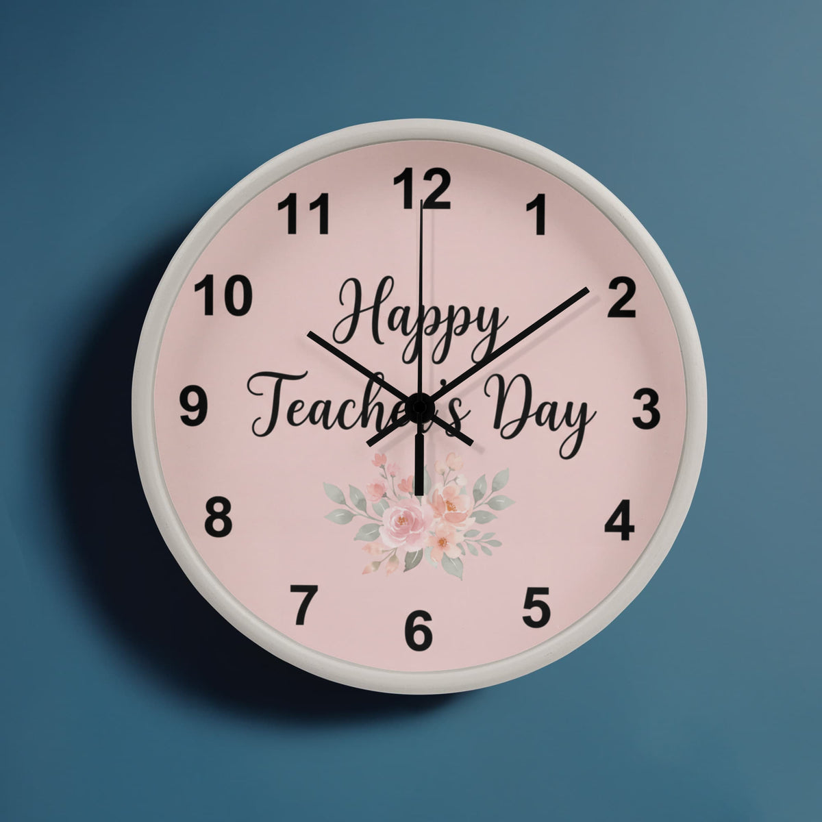 Teacher Wooden Clock – "Happy Teacher’s Day" Floral Wall Clock Gift