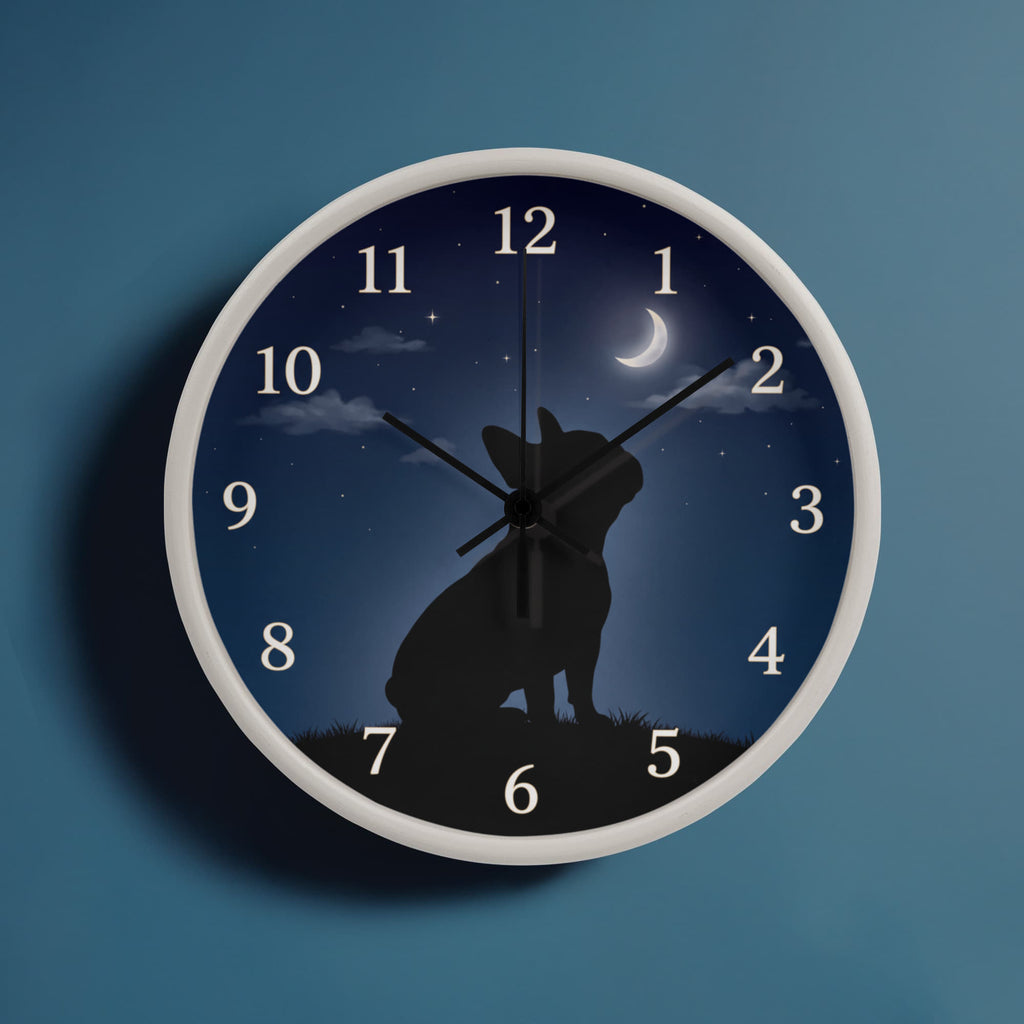 French Bulldog Wooden Clock – "Moonlit Gaze" Silhouette Wall Clock