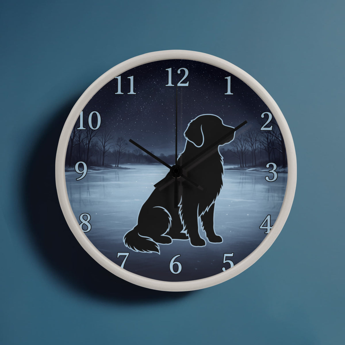 Golden Retriever Wooden Clock – "Frozen Lake Silhouette" Wall Clock