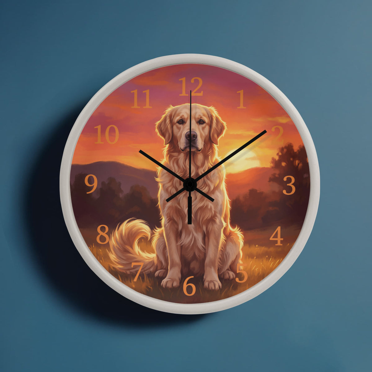 Golden Retriever Wooden Clock – "Sunset Meadow" Wall Clock