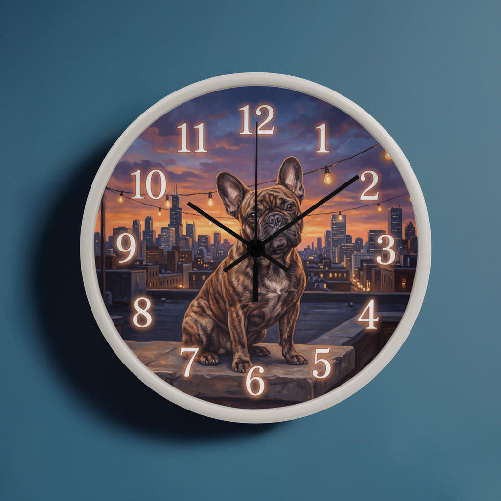 French Bulldog Wooden Clock – "City Rooftop" Wall Clock
