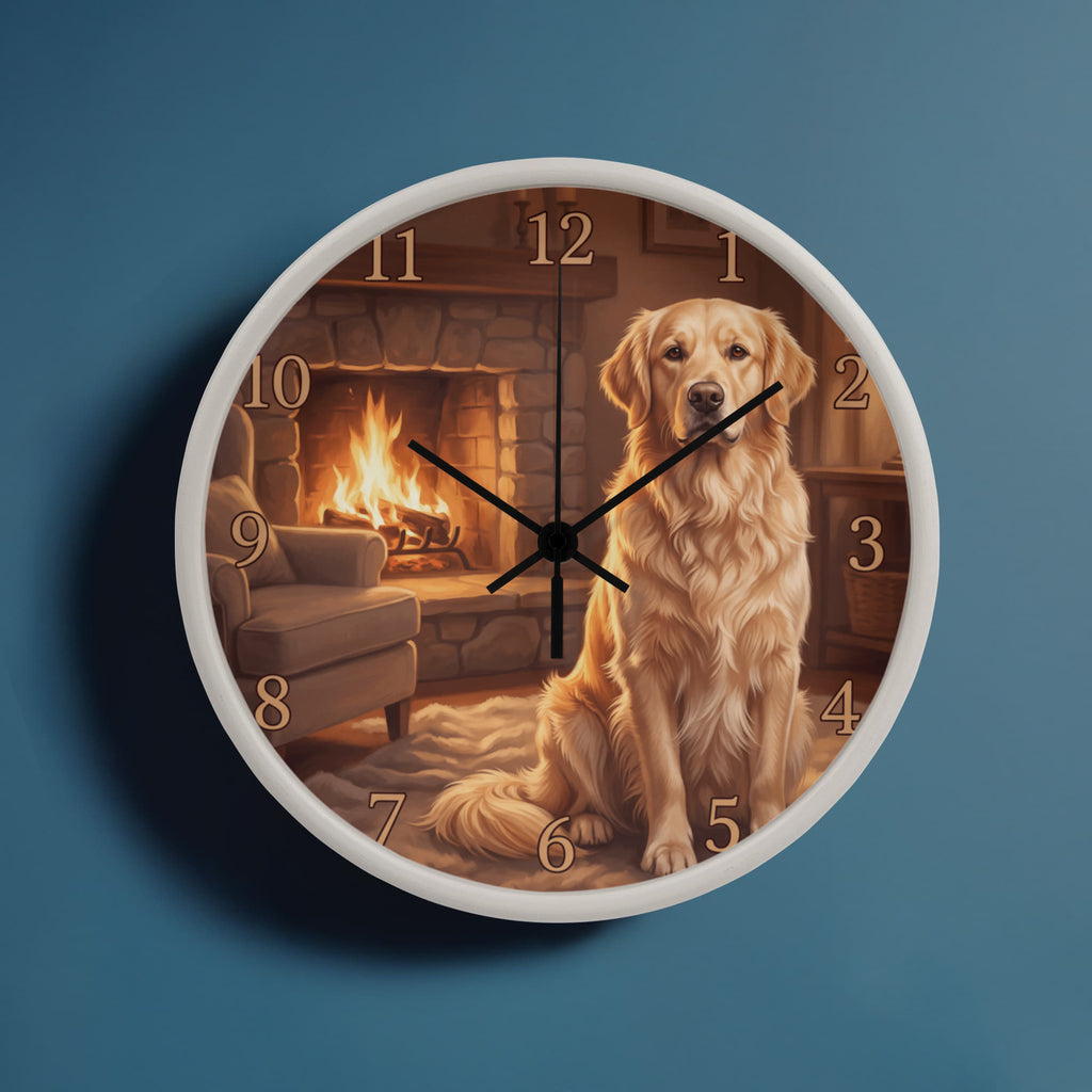 Golden Retriever Wooden Clock – "Cozy Fireside" Wall Clock