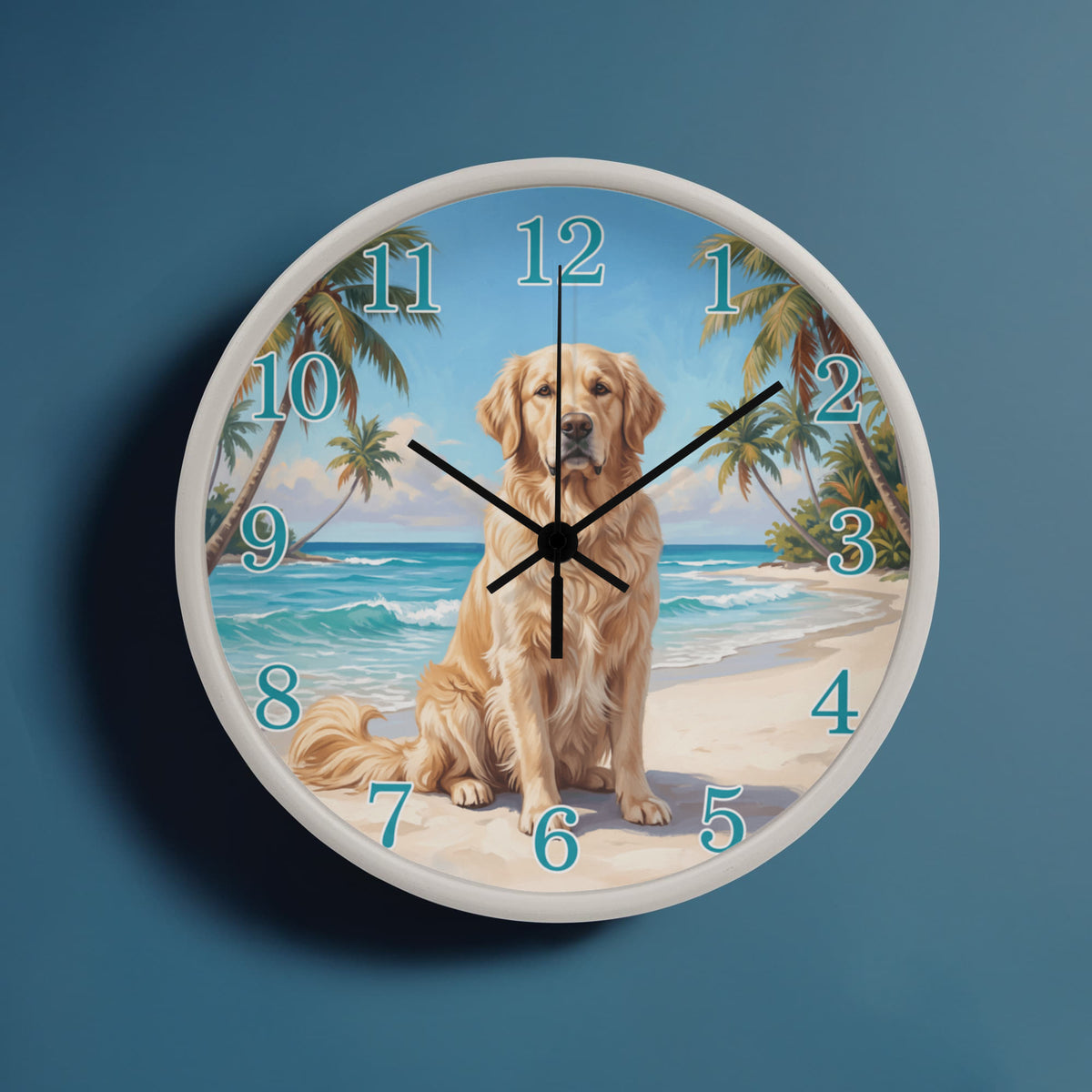 Golden Retriever Wooden Clock – "Tropical Beach" Wall Clock
