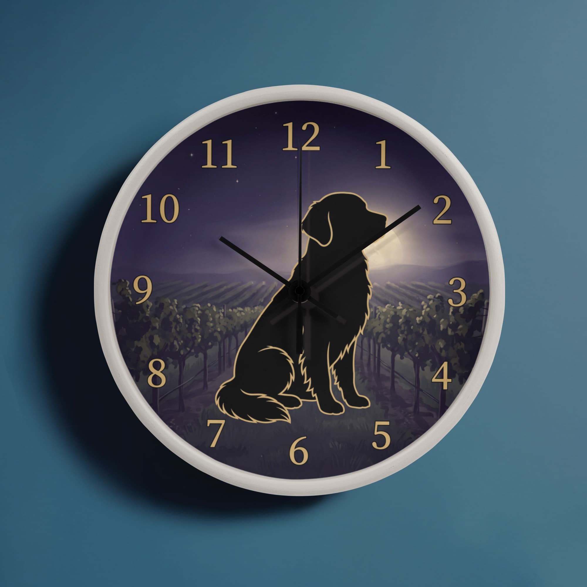 Golden Retriever Wooden Clock – "Vineyard Moonlight" Wall Clock