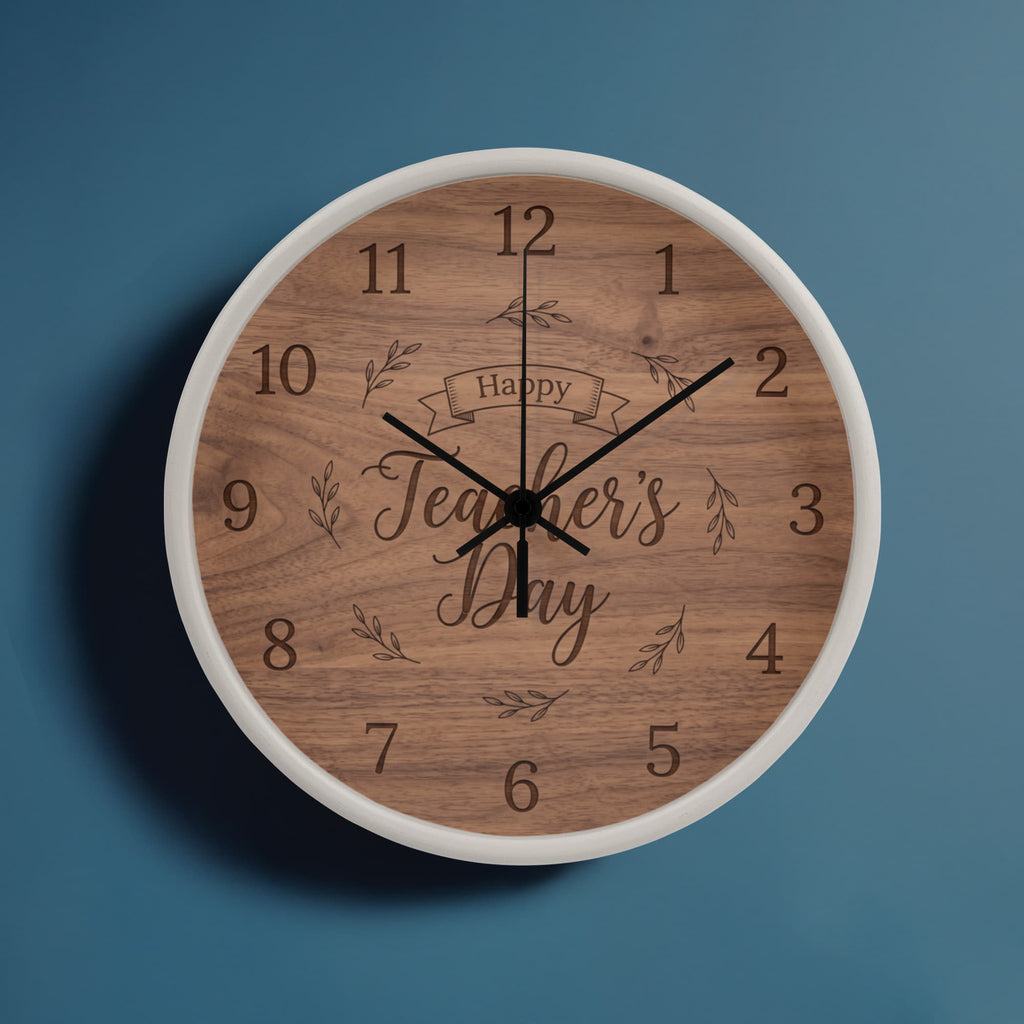 Teacher Wooden Clock – "Happy Teacher’s Day" Engraved Wood Wall Clock
