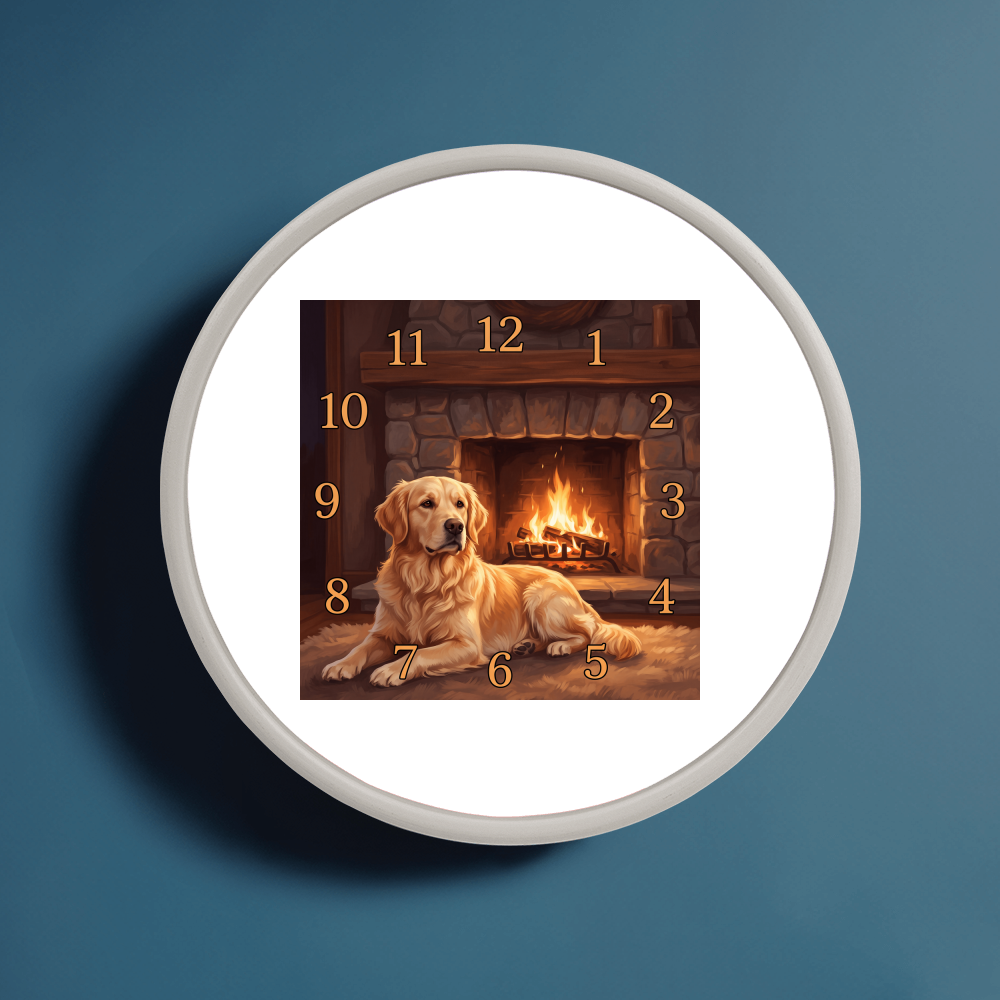 Golden Retriever Wooden Clock – "Hearthside Rest" Wall Clock