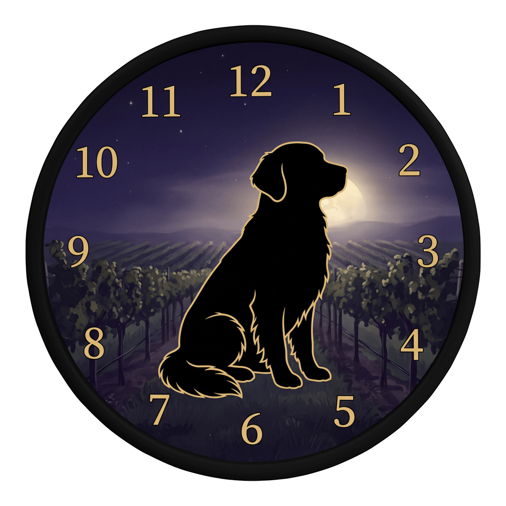 Golden Retriever Wooden Clock – "Vineyard Moonlight" Wall Clock