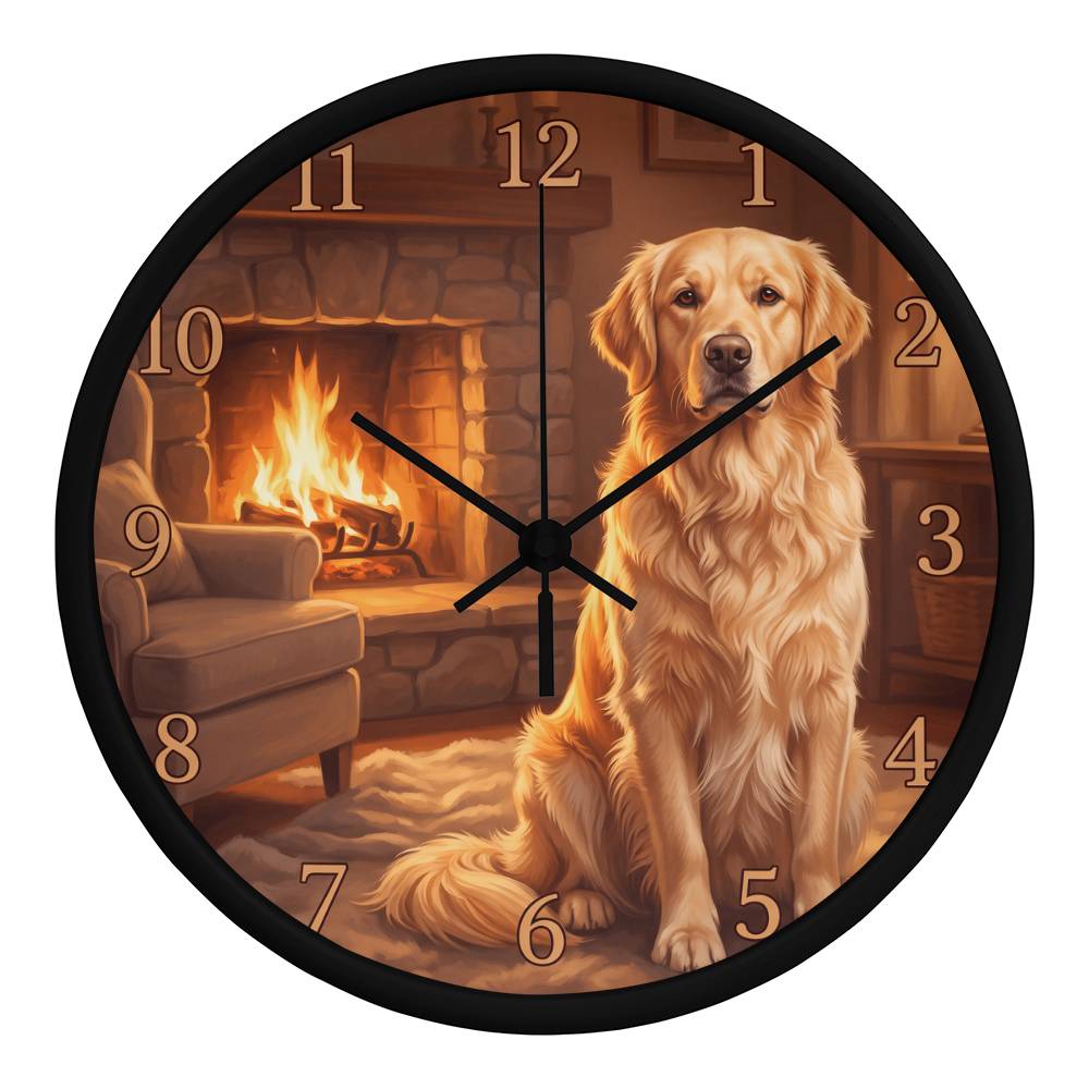 Golden Retriever Wooden Clock – "Cozy Fireside" Wall Clock