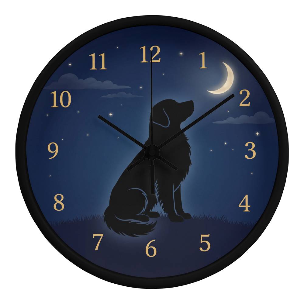 Golden Retriever Wooden Clock – "Crescent Moon Gaze" Wall Clock