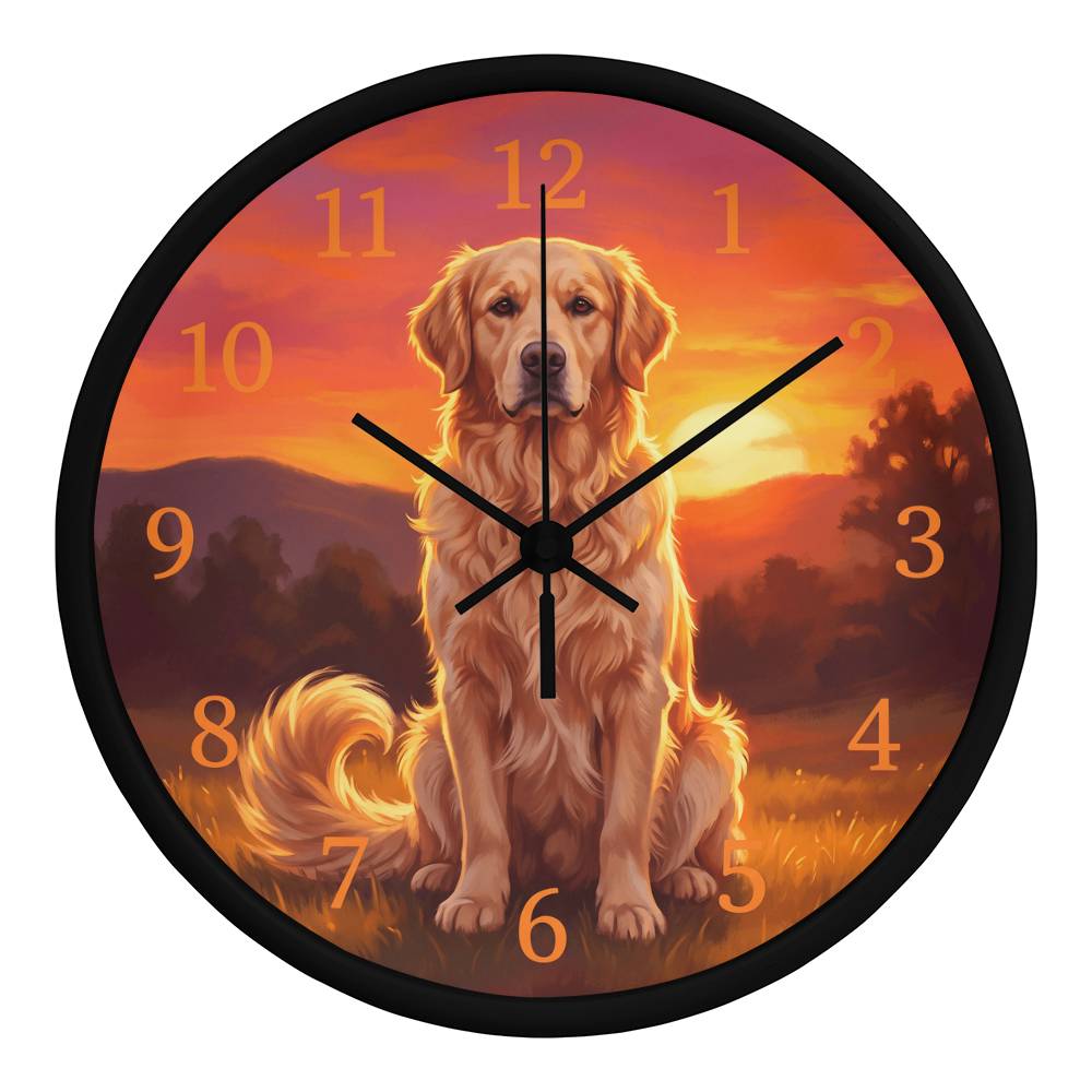 Golden Retriever Wooden Clock – "Sunset Meadow" Wall Clock