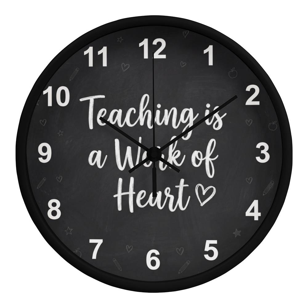 Teacher Wooden Clock – "Teaching is a Work of Heart" Chalkboard Wall Clock