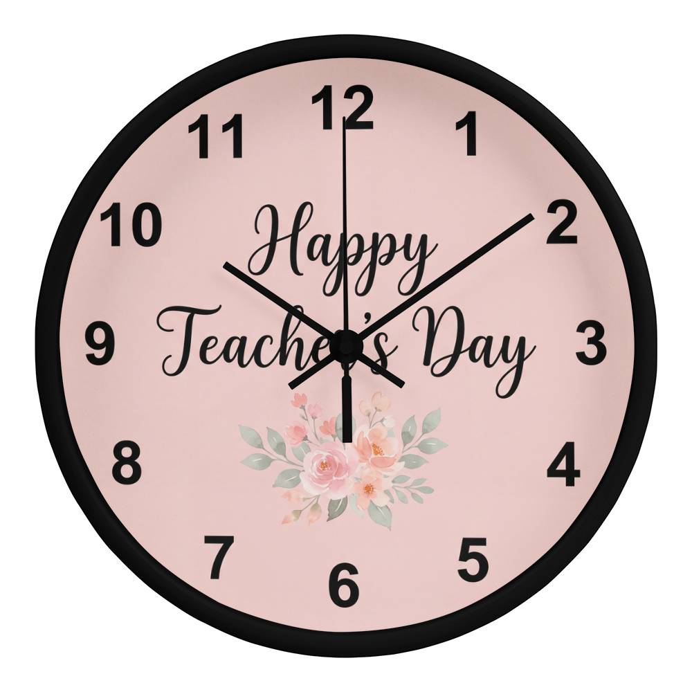 Teacher Wooden Clock – "Happy Teacher’s Day" Floral Wall Clock Gift