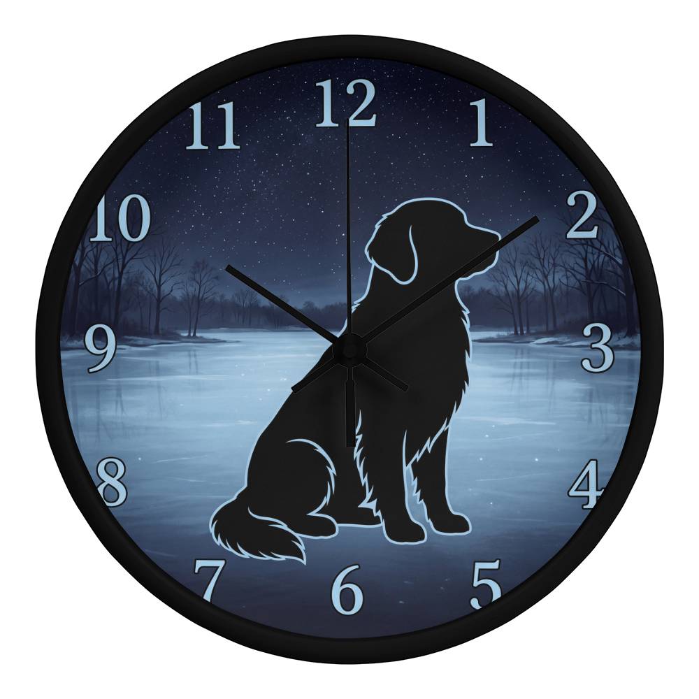 Golden Retriever Wooden Clock – "Frozen Lake Silhouette" Wall Clock
