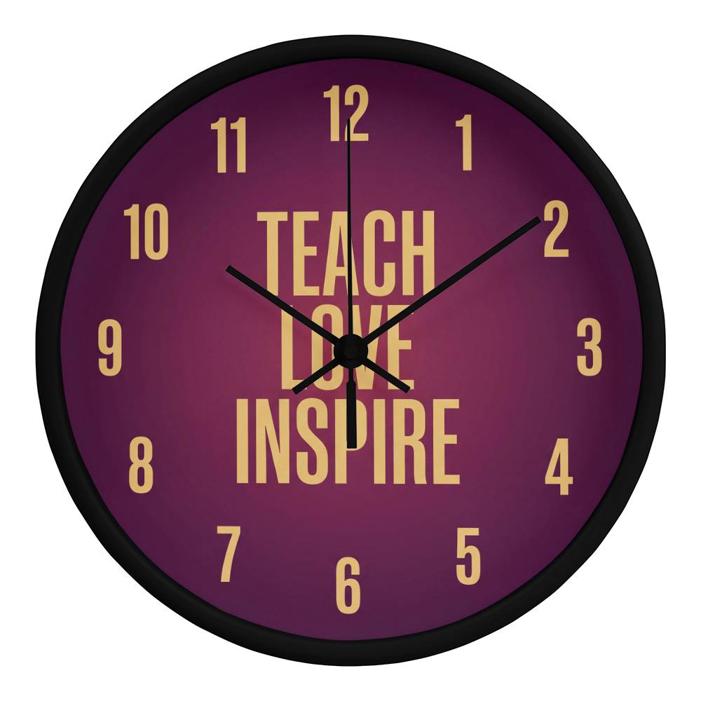 Teacher Wooden Clock – "Teach Love Inspire" Bold Gold Wall Clock