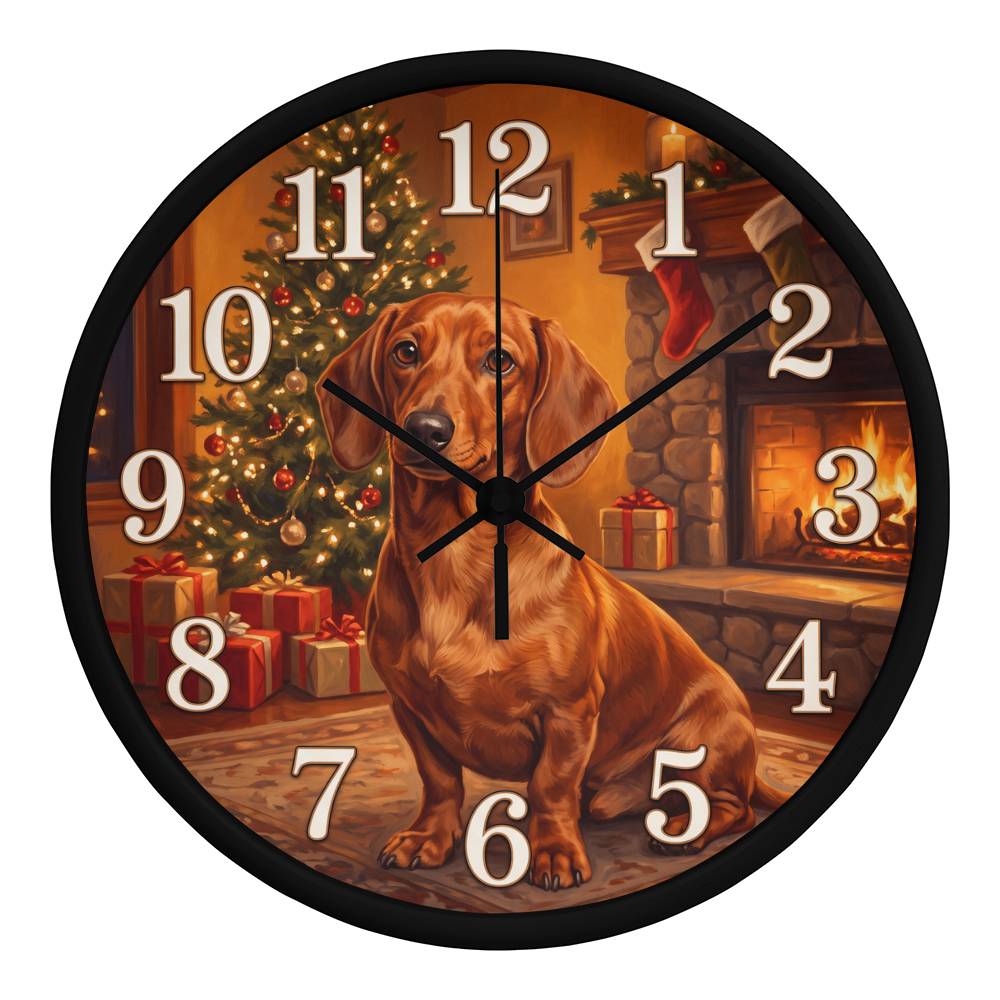 Dachshund Wooden Clock – "Fireside Glow" Red Wall Clock