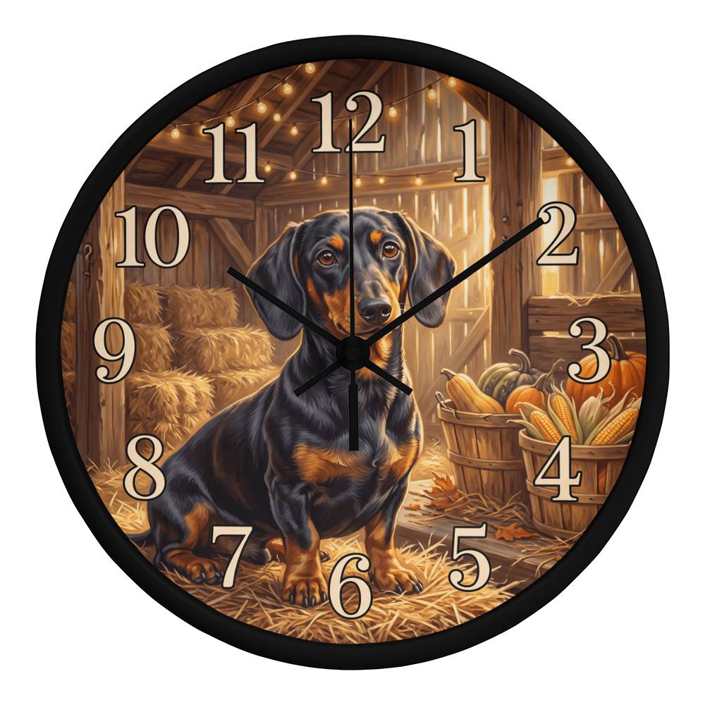 Dachshund Wooden Clock – "Rustic Barn" Wall Clock