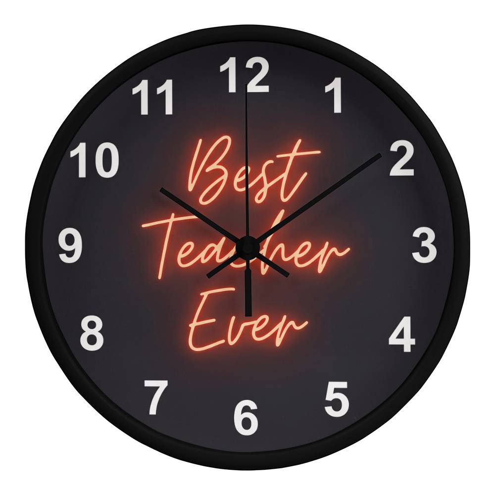 Teacher Wooden Clock – "Best Teacher Ever" Neon Wall Clock