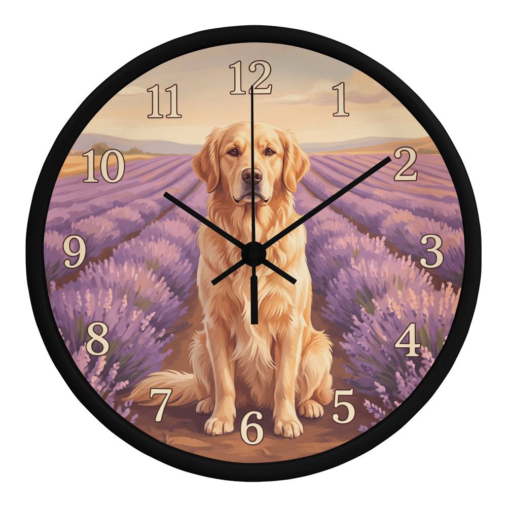 Golden Retriever Wooden Clock – "Lavender Fields" Wall Clock
