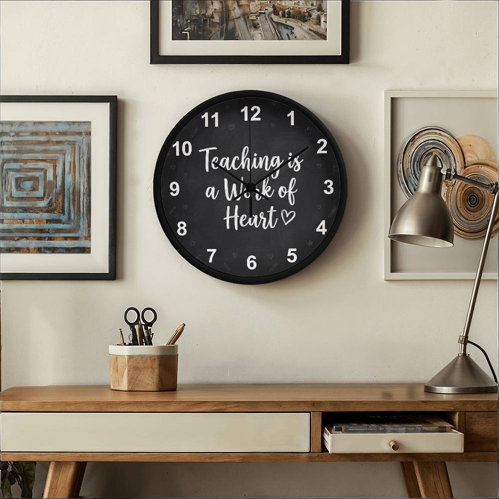 Teacher Wooden Clock – "Teaching is a Work of Heart" Chalkboard Wall Clock