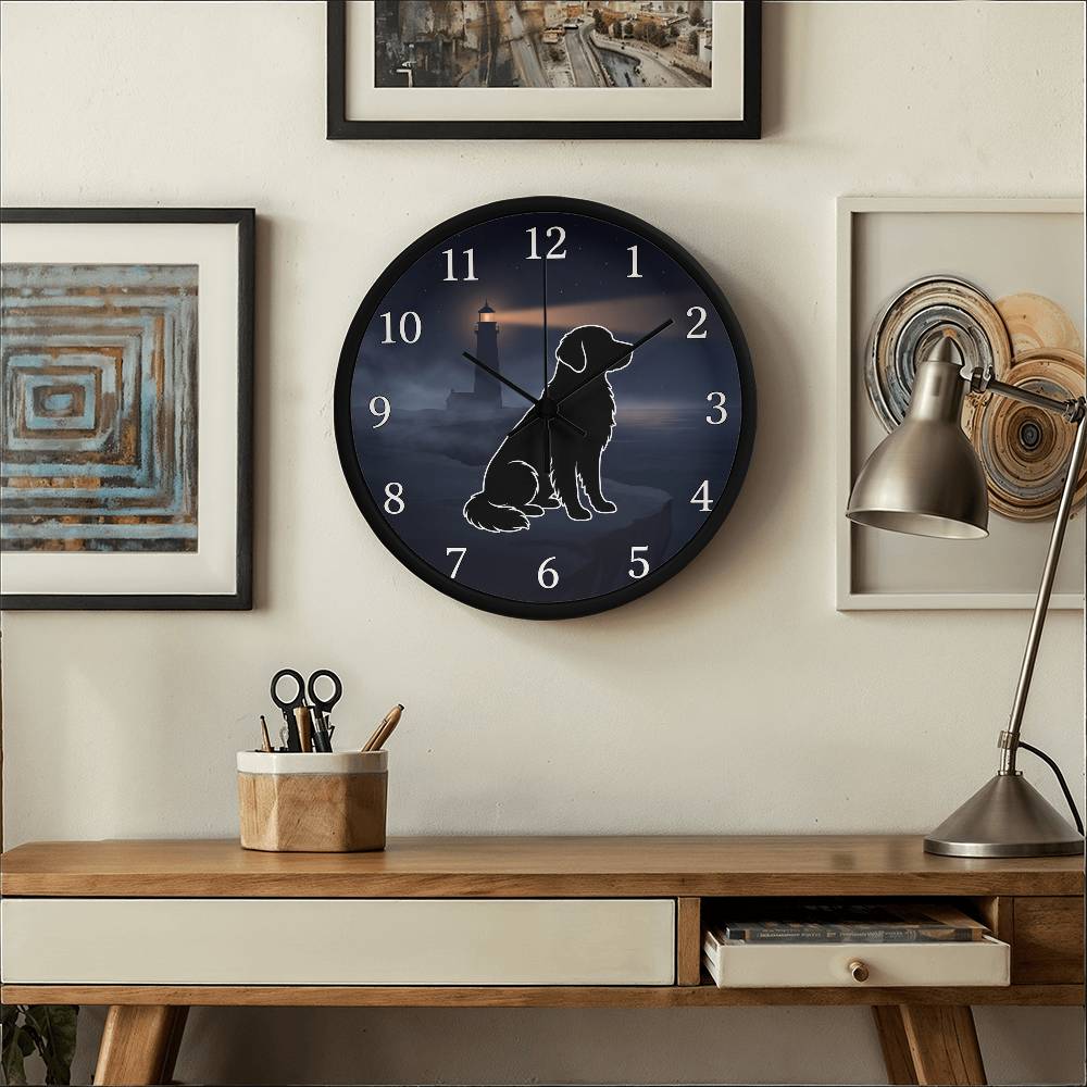 Golden Retriever Wooden Clock – "Cliffside Silhouette" Wall Clock