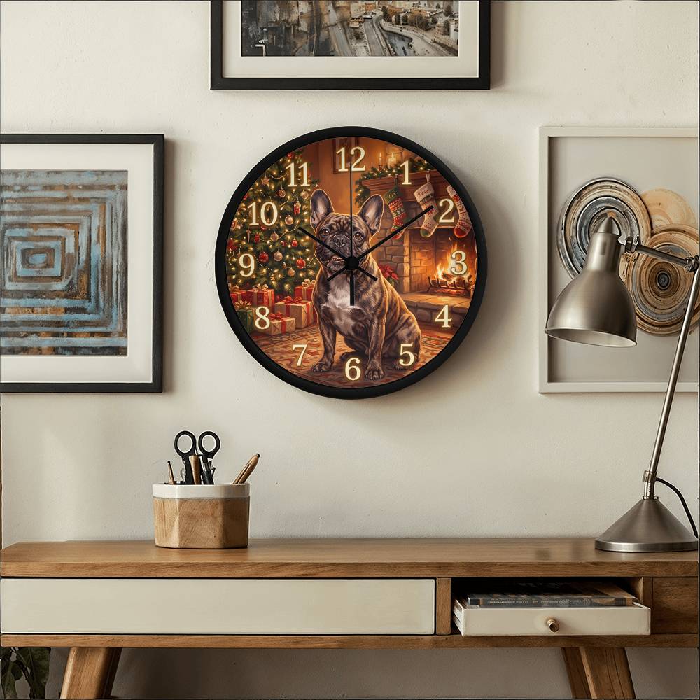 French Bulldog Wooden Clock – "Christmas Fireplace" Wall Clock