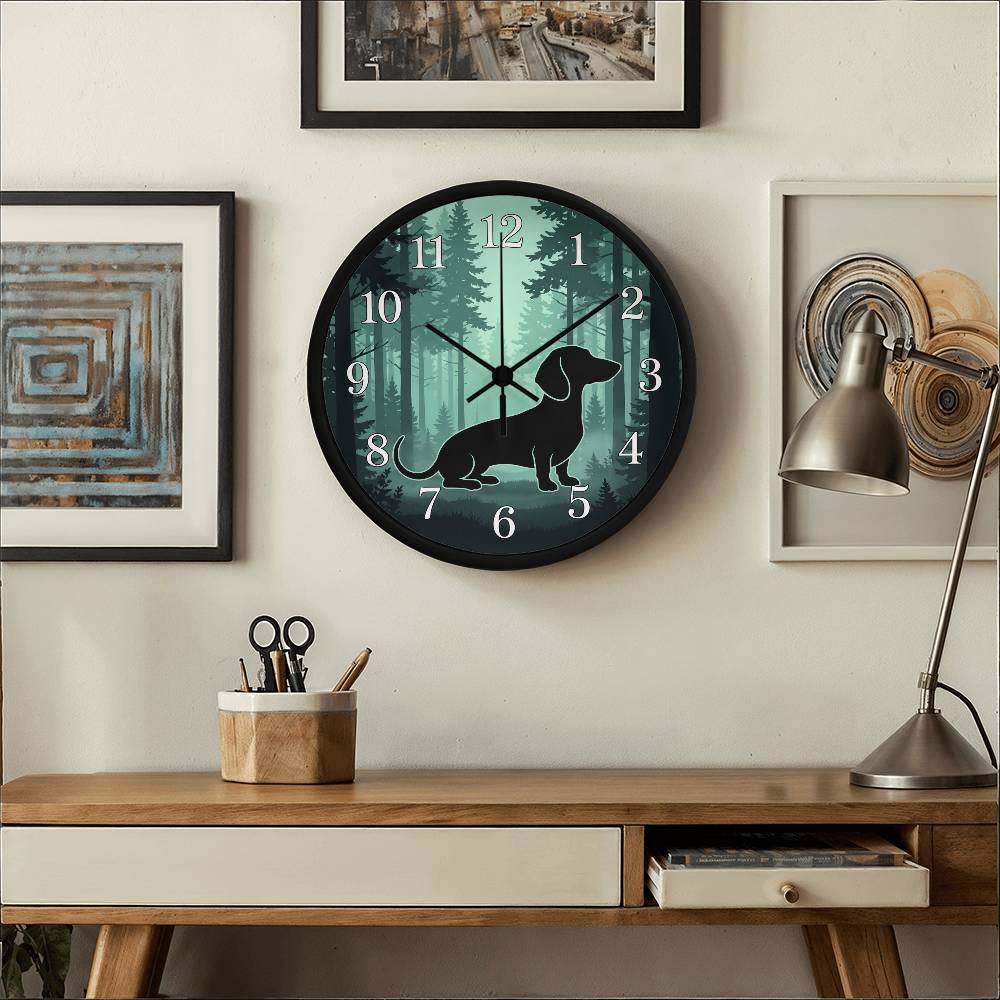 Dachshund Wooden Clock – "Pine Forest Silhouette" Wall Clock