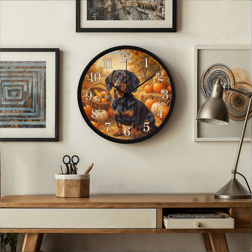 Dachshund Wooden Clock – "Pumpkin Patch" Wall Clock