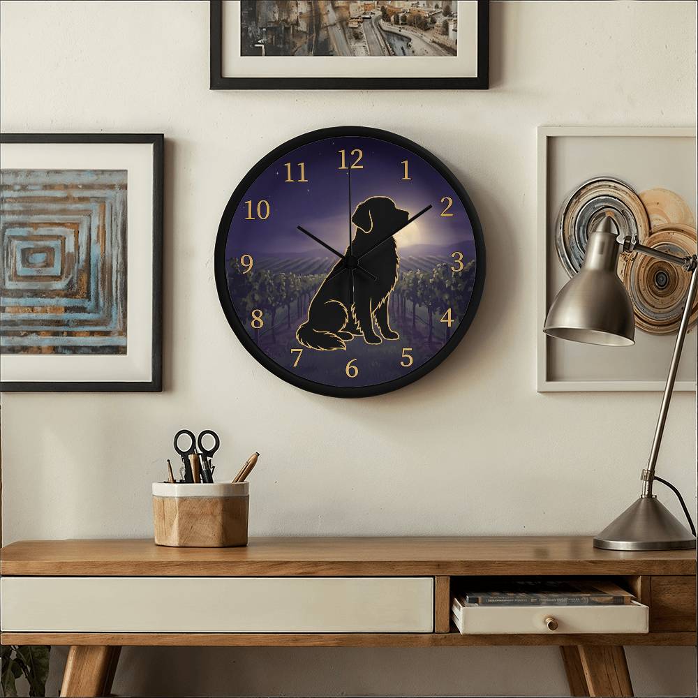 Golden Retriever Wooden Clock – "Vineyard Moonlight" Wall Clock