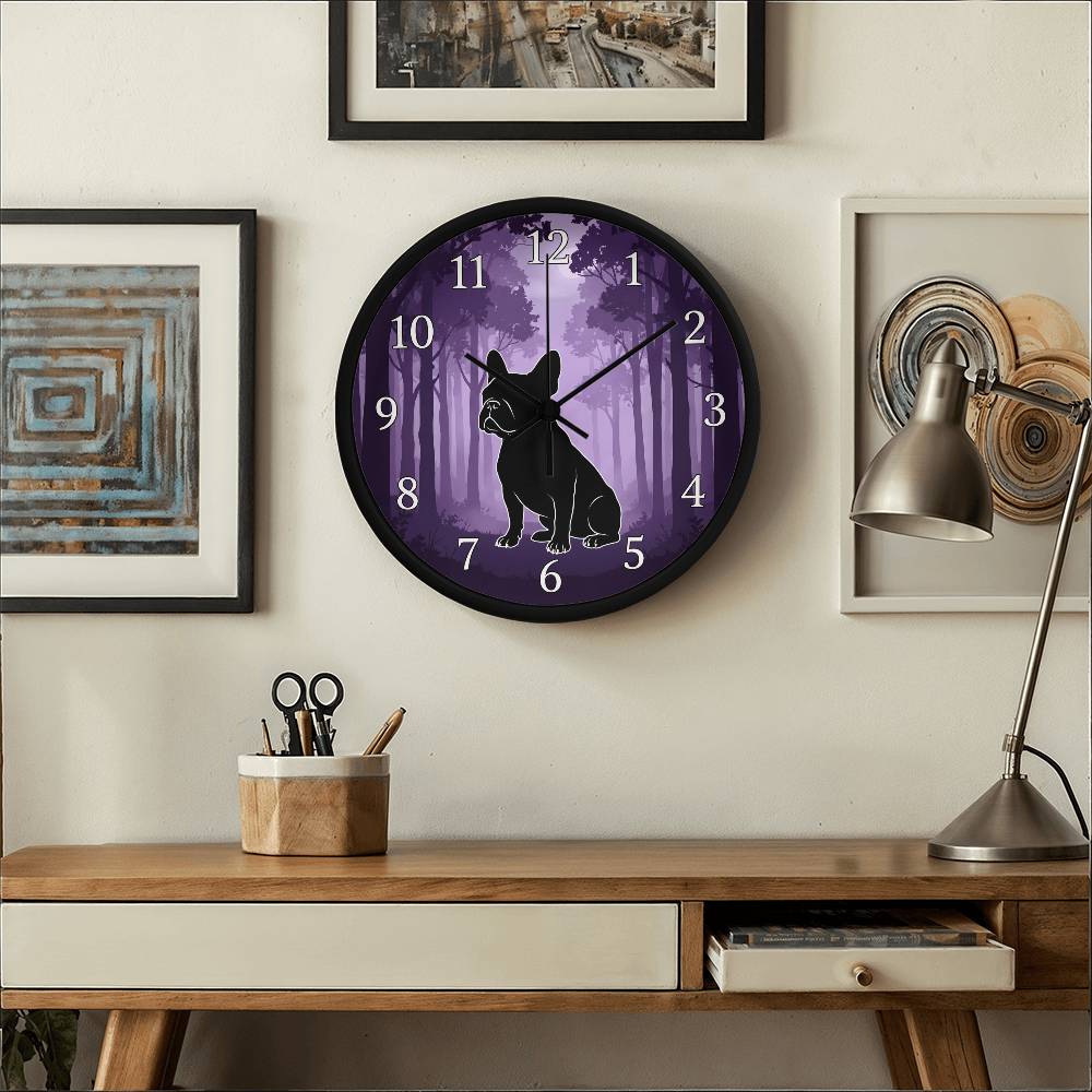 French Bulldog Wooden Clock – "Purple Forest Silhouette" Wall Clock