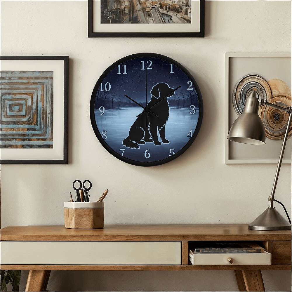 Golden Retriever Wooden Clock – "Frozen Lake Silhouette" Wall Clock