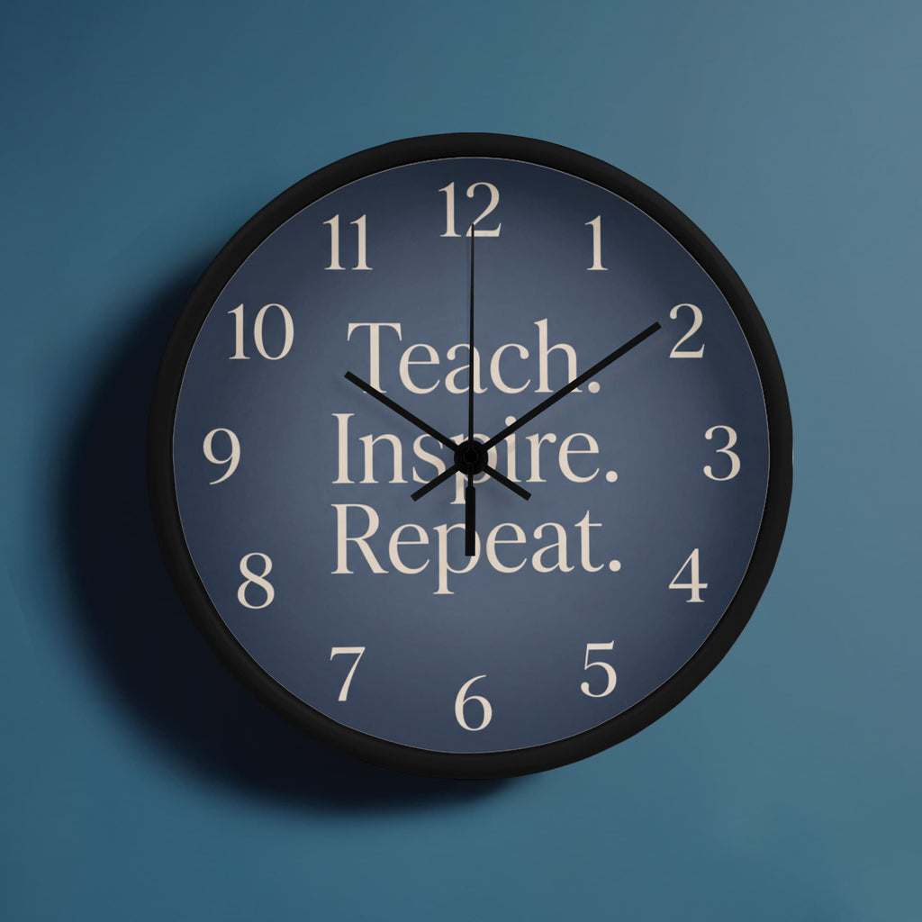 Teacher Wooden Clock – "Teach. Inspire. Repeat." Navy Wall Clock