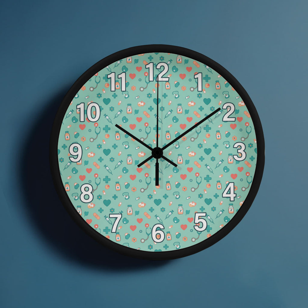 Nurse Wooden Clock – Medical Icons Pattern Wall Clock
