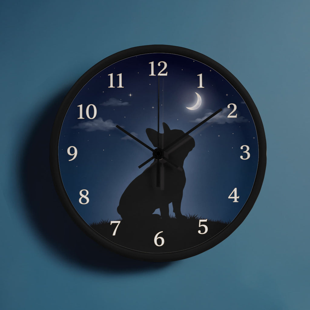 French Bulldog Wooden Clock – "Moonlit Gaze" Silhouette Wall Clock