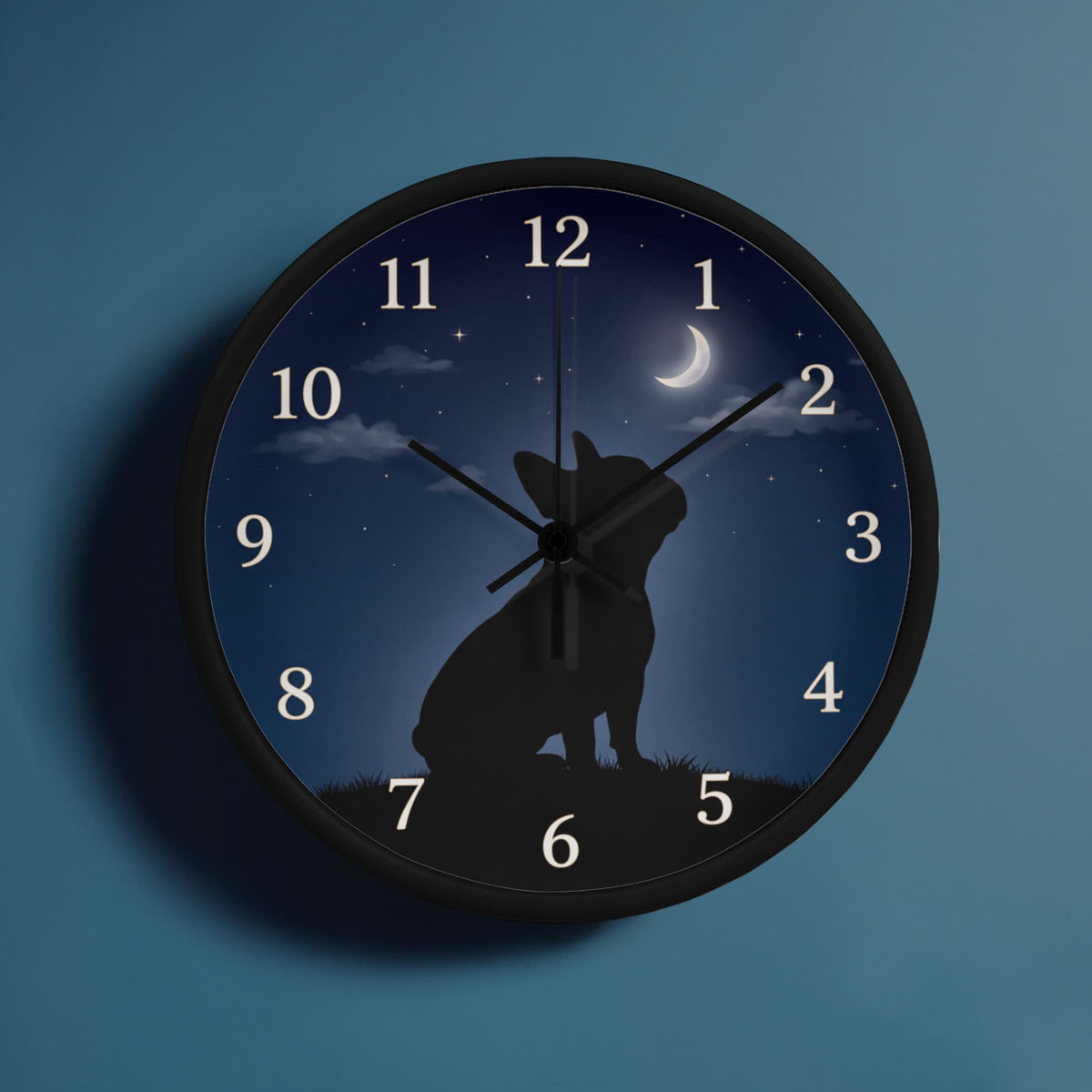 French Bulldog Wooden Clock – "Moonlit Gaze" Silhouette Wall Clock