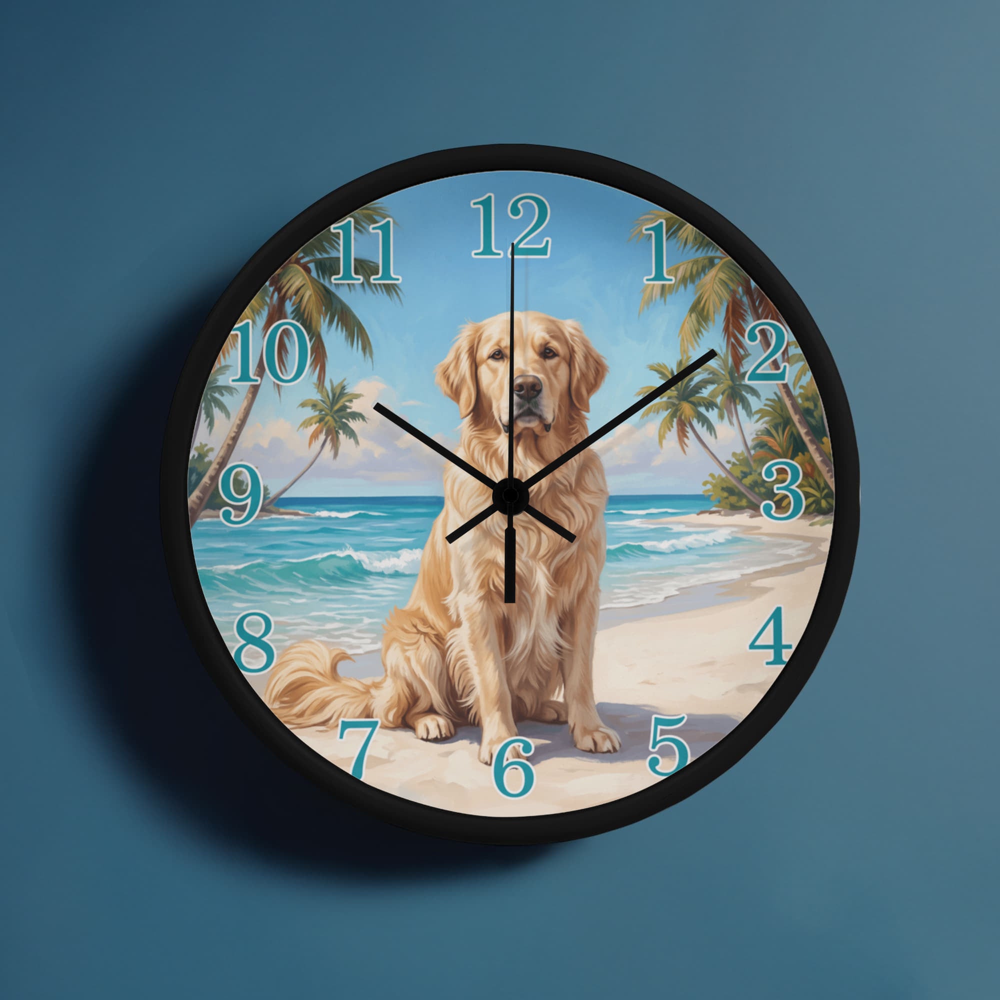 Golden Retriever Wooden Clock – "Tropical Beach" Wall Clock
