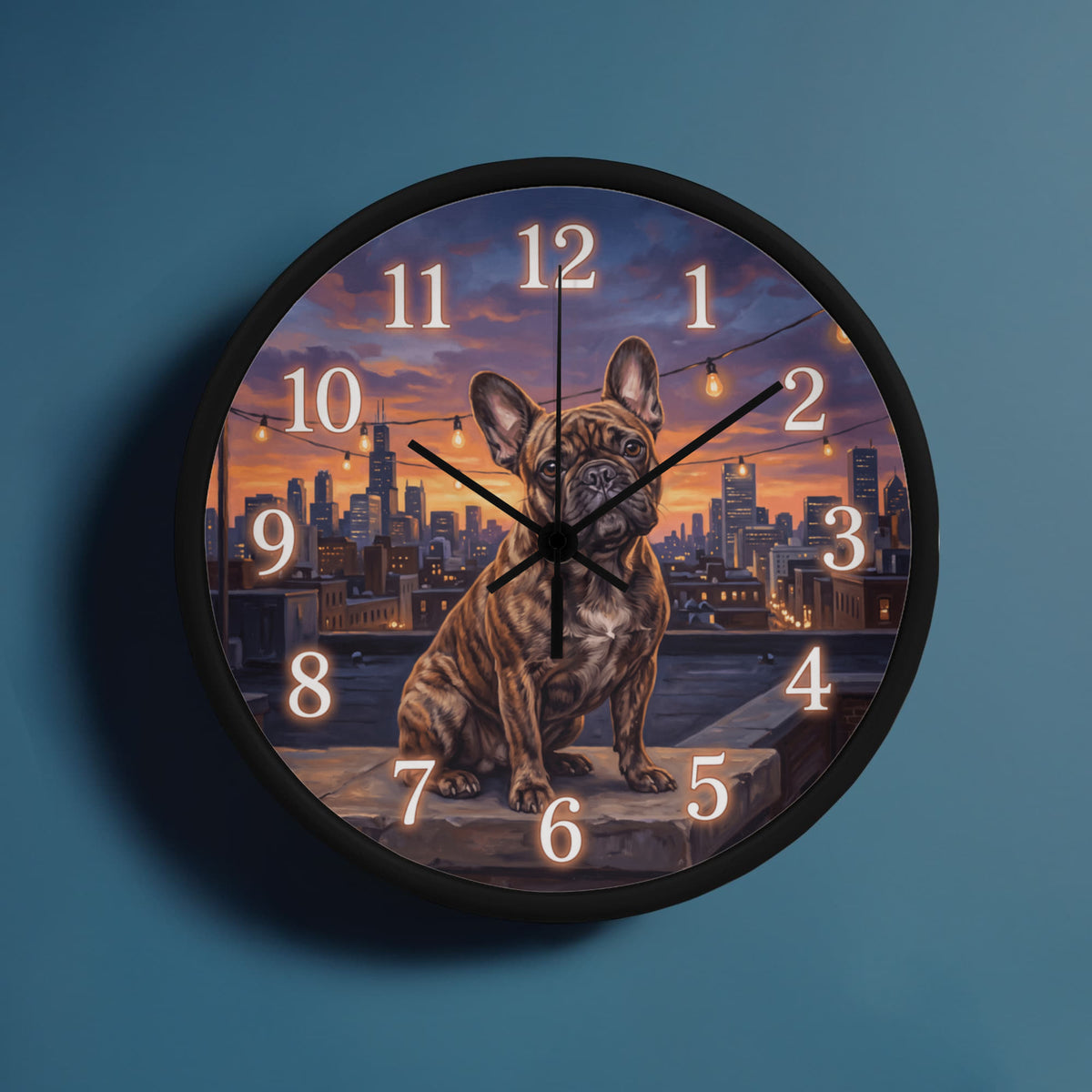 French Bulldog Wooden Clock – "City Rooftop" Wall Clock