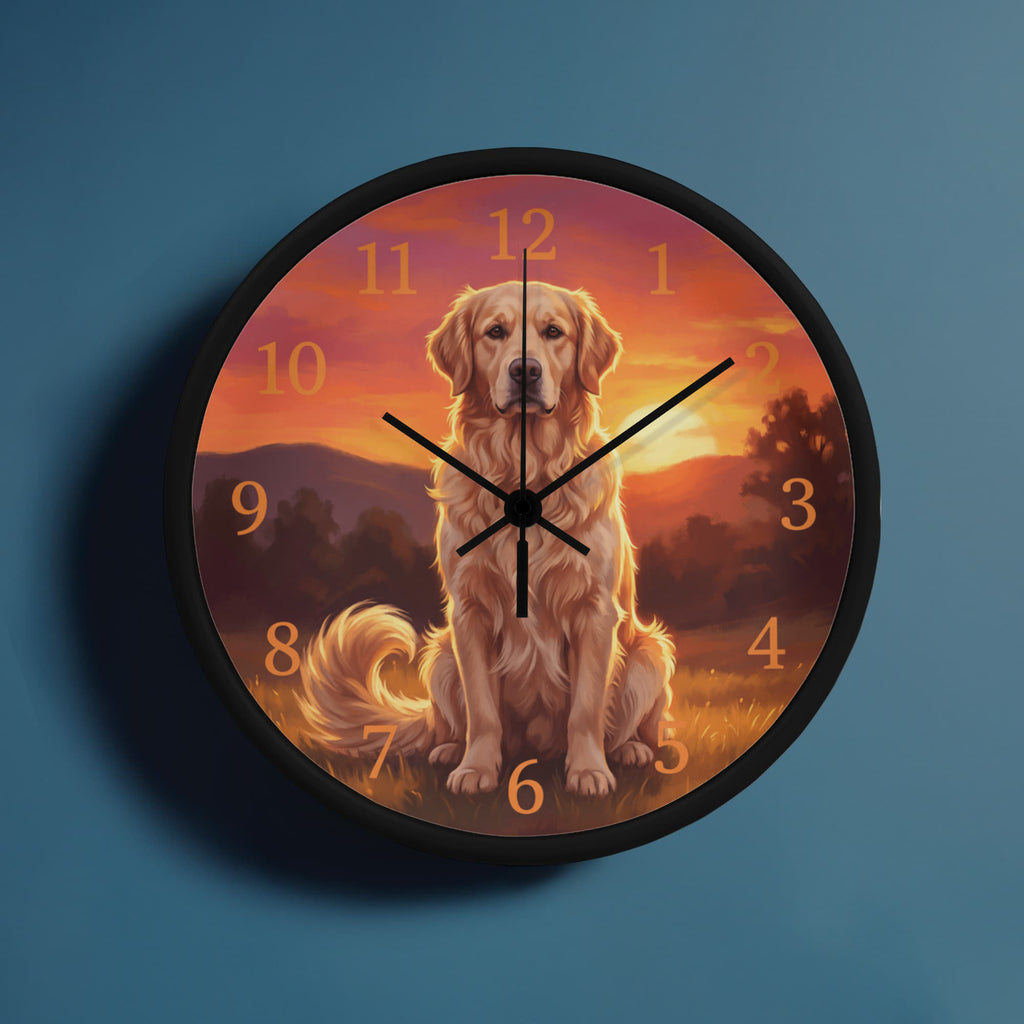 Golden Retriever Wooden Clock – "Sunset Meadow" Wall Clock