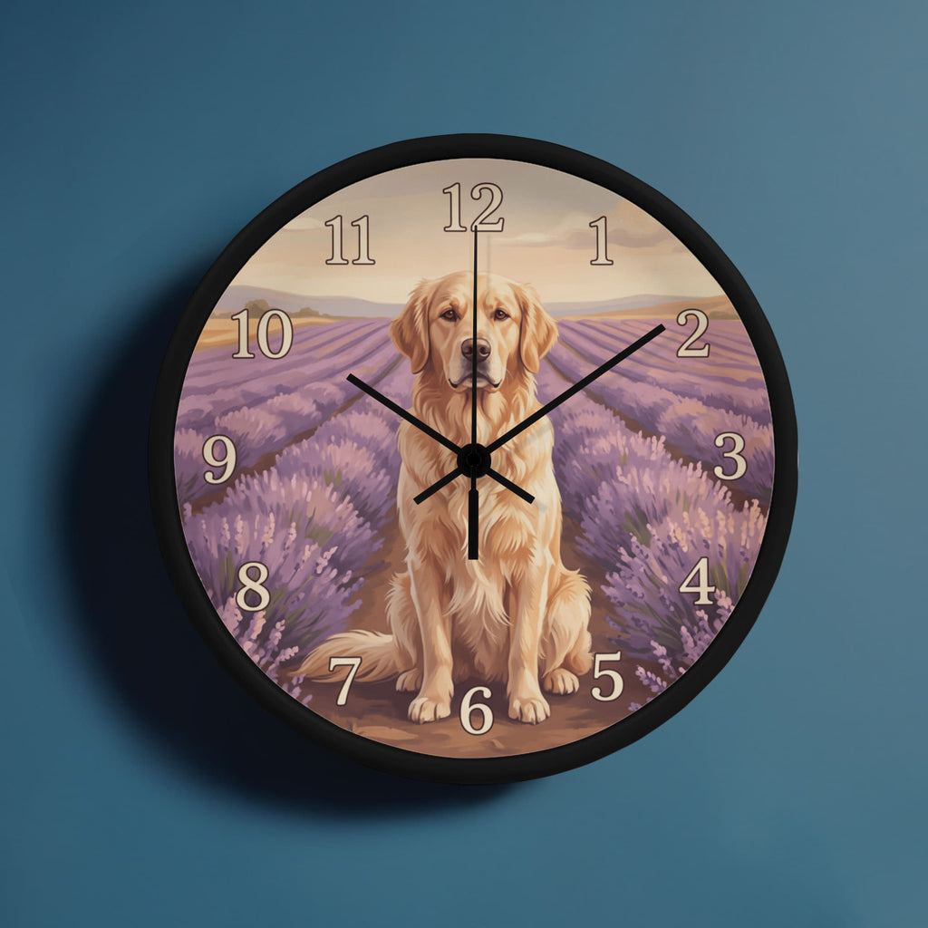 Golden Retriever Wooden Clock – "Lavender Fields" Wall Clock