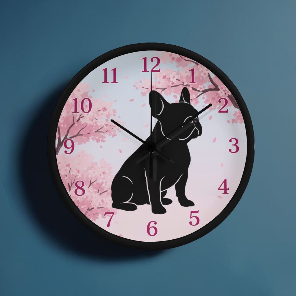 French Bulldog Wooden Clock – "Cherry Blossom" Silhouette Wall Clock