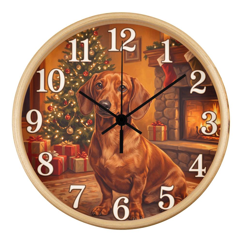 Dachshund Wooden Clock – "Fireside Glow" Red Wall Clock