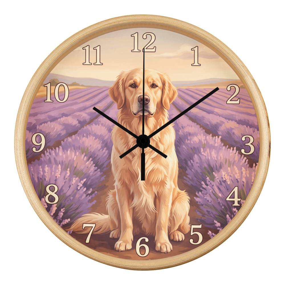 Golden Retriever Wooden Clock – "Lavender Fields" Wall Clock