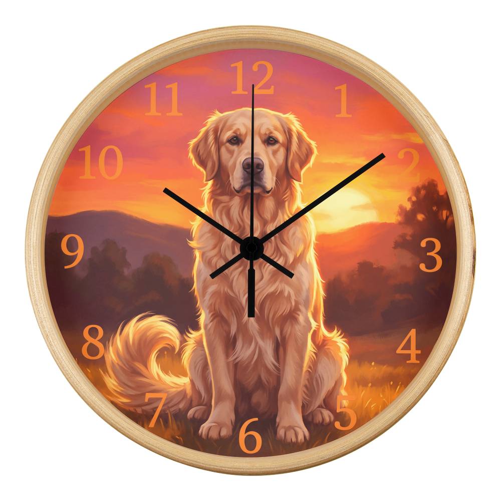 Golden Retriever Wooden Clock – "Sunset Meadow" Wall Clock
