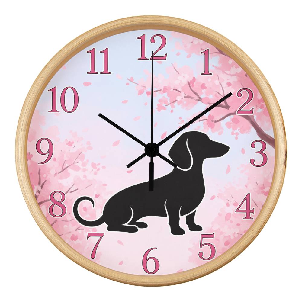 Dachshund Wooden Clock – "Blossom Silhouette" Wall Clock
