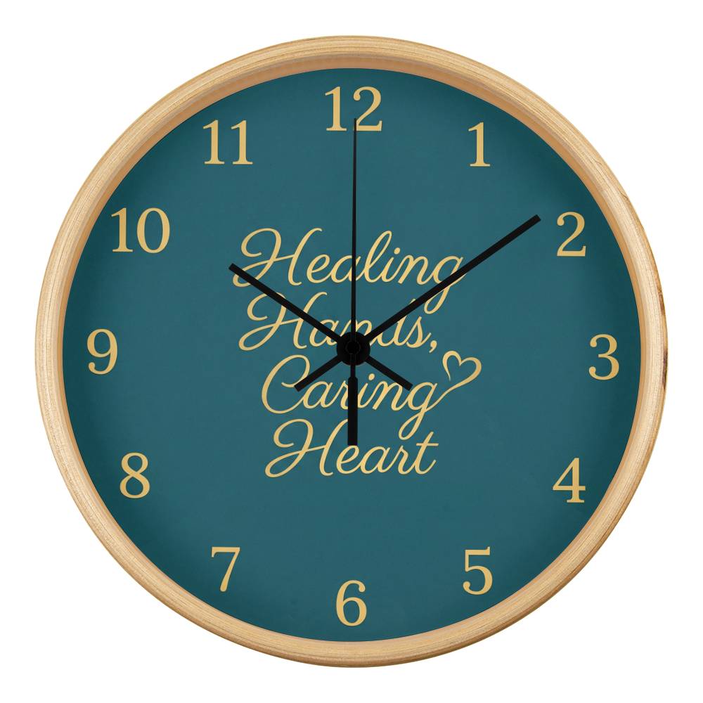 Nurse Wooden Clock – "Healing Hands, Caring Heart" Teal Gold Wall Clock