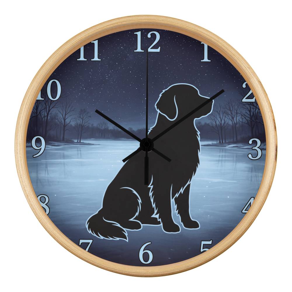 Golden Retriever Wooden Clock – "Frozen Lake Silhouette" Wall Clock