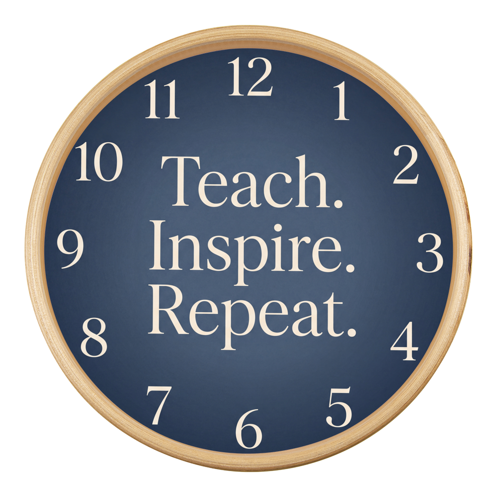 Teacher Wooden Clock – "Teach. Inspire. Repeat." Navy Wall Clock